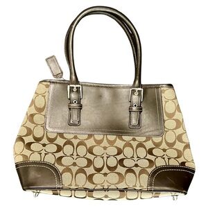 Coach Signature C Satchel Brown Jacquard Canvas & Leather Bag F11220